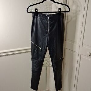 Zara Black Faux Leather Pants with Zipper Accents